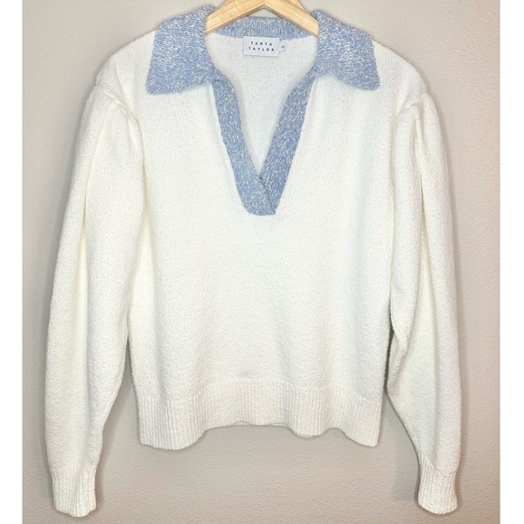 Tanya Taylor Avika Sweater Open Collar Polo Color Block Cozy Pullover Sweater - Picture 7 of 7